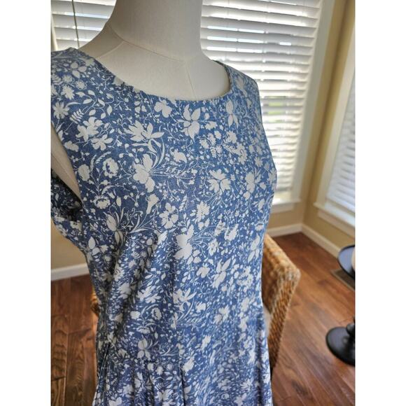 Gap Floral Pleated Fit And Flare Dress Pockets Size 8 Cottagecore Chambray Blue - Picture 5 of 13